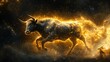 © LuvTK - A celestial bull galloping through space, its muscular form composed of swirling stardust and galaxies, stars glowing across its body, the infinite blackness of the cosmos as its backdrop, hd quality,