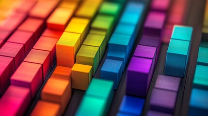 Poster - Colorful Wooden Blocks Arranged in Vibrant Rainbow Pattern