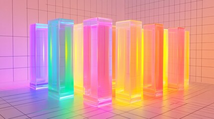 Poster - Colorful Transparent Blocks in Bright Neon Light Display