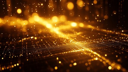 Aufkleber - Glowing Abstract Background with Golden Particles and Light Rays