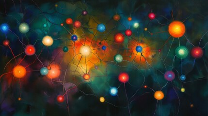 Aufkleber - Colorful Abstract Representation of Connected Neurons and Synapses