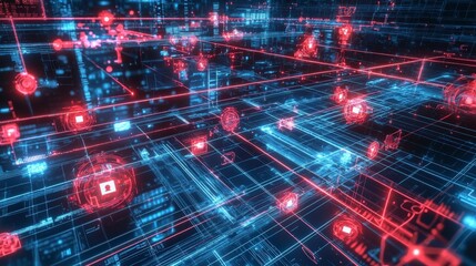 Fototapete - Cybersecurity visualization digital network security virtual space graphic design futuristic environment abstract viewpoint