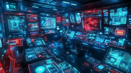 Aufkleber - Futuristic ai-driven cybersecurity control room tech hub digital interface high-tech environment futuristic viewpoint