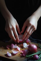 Wall Mural - Chopping Onions on Cutting Board