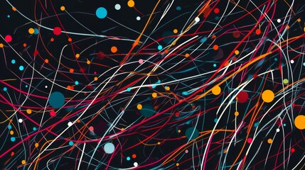 Poster - Colorful Abstract Lines and Dots on Dark Background Pattern