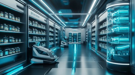 Poster - Advanced vaccine distribution center innovations high-tech facility digital environment futuristic viewpoint