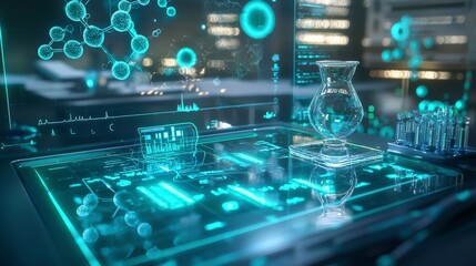 Poster - Innovative healthcare technology modern laboratory digital visualization urban environment futuristic view conceptual design