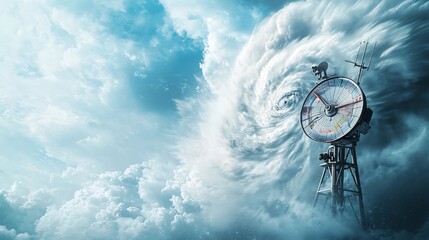 Wall Mural - photograph of a weather station equipped with a virtual twin system that tracks cyclone paths and is