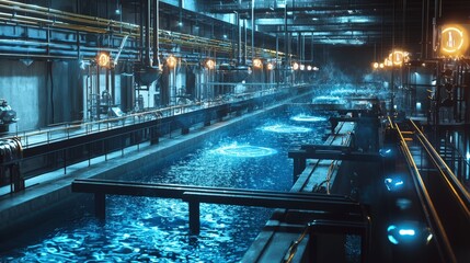 Poster - High-tech water purification process industrial facility water treatment clean environment aerial view sustainable innovation
