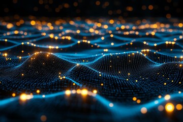 Wall Mural - Abstract digital wave with glowing particles.