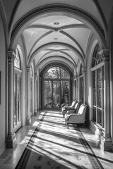 Canvas Print - Long hallway with furniture