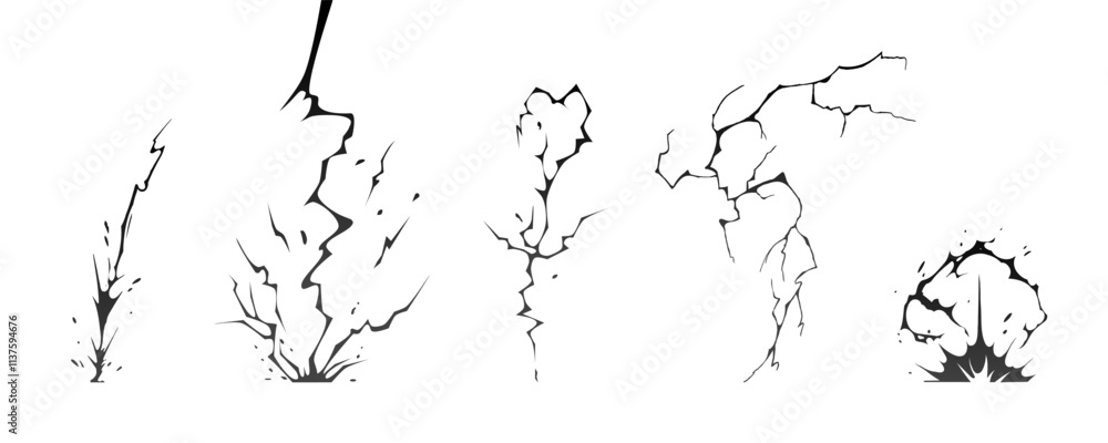 Lightning strike bolt silhouettes sequence vector illustration. Black ...