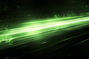 Wall Mural - Abstract green light streaks with glowing particles on a dark background.
