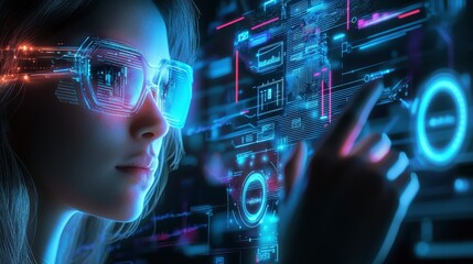 Leinwandbilder - Futuristic technology interaction digital space conceptual image sci-fi environment close-up viewpoint innovation insight