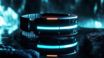 Aufkleber - Futuristic wearable device monitoring health in a tech-driven world product showcase in sci-fi environment close-up view
