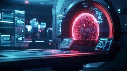Aufkleber - Advanced medical scanner showcasing glowing visuals in a futuristic high-tech lab