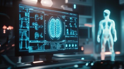 Fototapete - Advanced diagnostics lab in a futuristic sci-fi environment showcasing cutting-edge medical technology