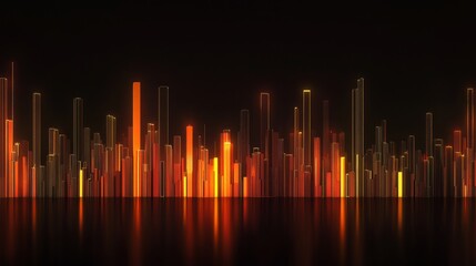 Fototapete - Abstract Digital Landscape with Vibrant Orange and Yellow Lights