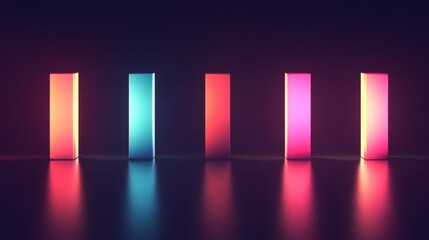 Poster - Neon Light Display with Colorful Vertical Panels on Dark Background