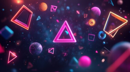 Poster - Colorful Abstract 3D Shapes Floating in Cosmic Background