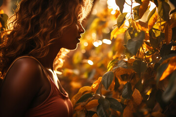 girl holding green tree sunset