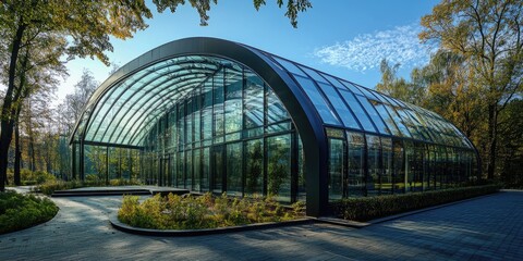 Poster - Glass building with bench