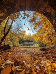 Canvas Print - River view through stone arch