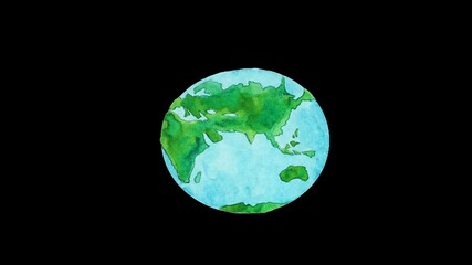 earth globe watercolor animated drawings over black
