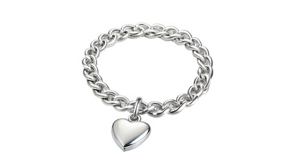 Silver chain bracelet with a heart charm isolated transparent background