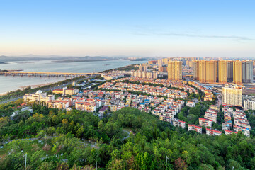 Wall Mural - High angle shooting of a coastal city in Guangxi, China's Fangchenggang.