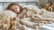 © imagineRbc - A girl with long hair rests soundly in a soft bed, wrapped in a textured blanket, surrounded by neutral decor and dried flowers, creating a peaceful atmosphere