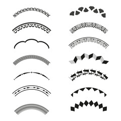 Wall Mural - Decorative arc set. Vector ornament shapes. Abstract line patterns. Black curved design.