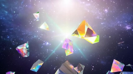 Aufkleber - Exploring the beauty of the cosmos with vibrant colors and floating crystals in a stellar landscape