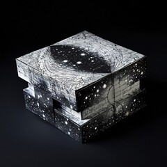 Wall Mural - mysterious glowing cube in dark futuristic space abstract geometric design