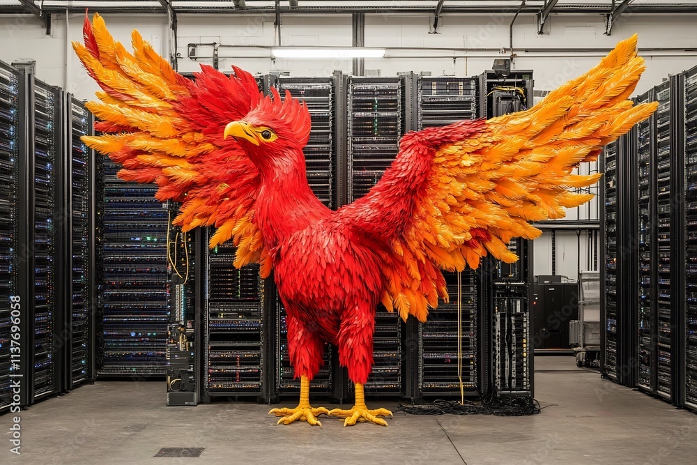 Firebird Server Rack in Datacenter with Glowing Wings Stock ...