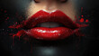 © Ariyl - Close-up of Glossy Red Lips Against Cracked Black Surface