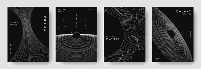 Wall Mural - set of abstract space astronomy backgrounds. line art planet, galaxy, solar system, black hole. scie