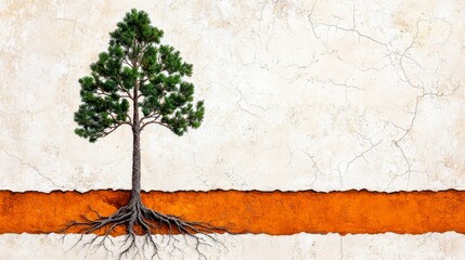 Lone Pine Tree Roots Orange Soil Crack - Abstract art and textures