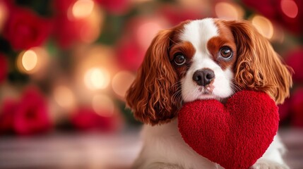 Poster - Cavalier King Charles Spaniel Puppy With Red Heart