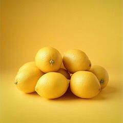 Sticker - Pile of fresh yellow lemons on vibrant yellow background, minimalist composition highlighting citrus fruit texture and color vibrancy