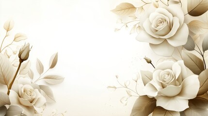 Wall Mural - Elegant Beige Roses and Delicate Leaves Design