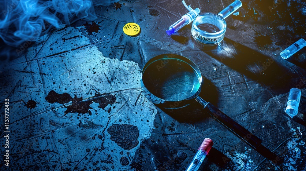 Forensics Visuals Forensic Precision - Overhead View of Crime Scene with Evidence Markers ...