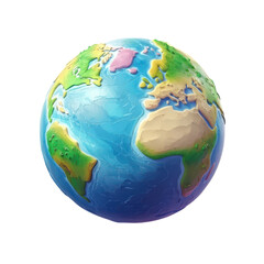 3d cartoon style planet earth on white background transparent background