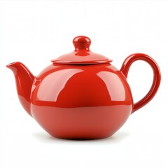 Wall Mural - A red tea kettle sits on a white background