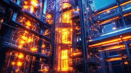 Poster - Close-up of futuristic factory digital art visualizing innovative supply chain operations and technology