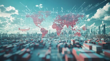 Poster - Global trade dynamics urban landscape digital visualization technology-driven environment aerial view economic integration