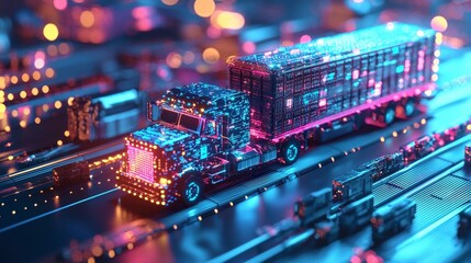 Poster - Innovative predictive maintenance in trucking industry virtual environment digital art futuristic tech concept
