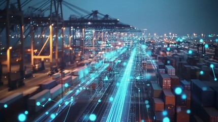 Aufkleber - Transforming supply chain dynamics ai integration in modern logistics port facilities digital visualization urban landscape