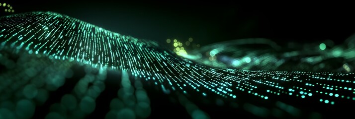 A dark space with cascading lines of glowing binary code in green, evoking a Matrix-inspired design