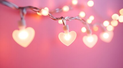 Wall Mural - Heart Shaped Lights Illuminate Pink Background